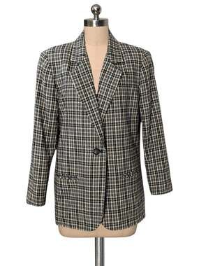 SAG HARBOR Taupe Gray Plaid Woven Wool Blend Blazer 12